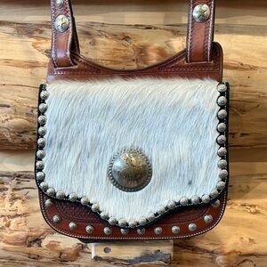 Western designer Brown and White Leather Women's purse